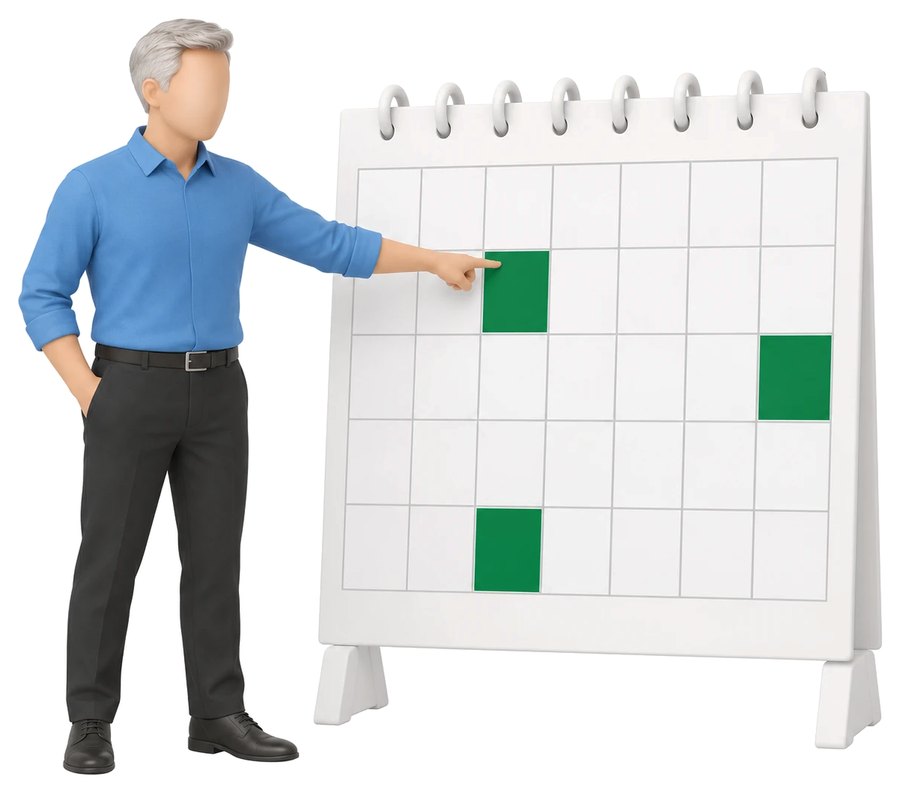 A calendar with marked days