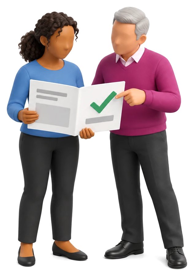 A consultant and a client team looking at a result together