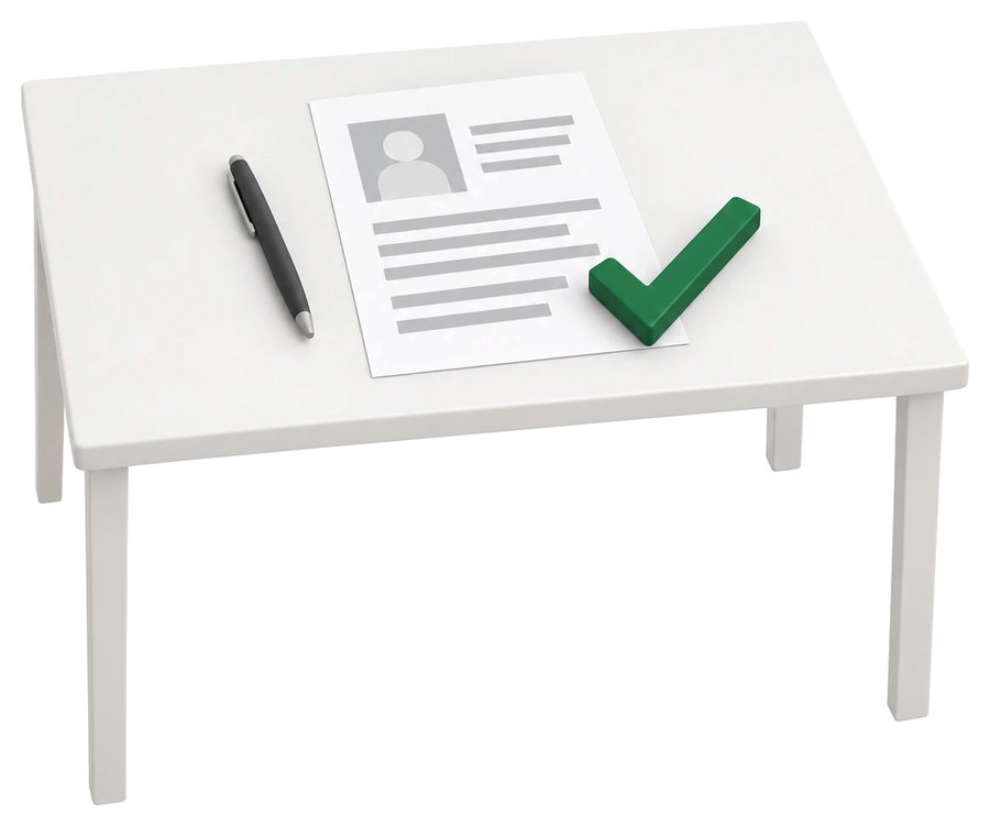 A CV on a desk with a green tick
