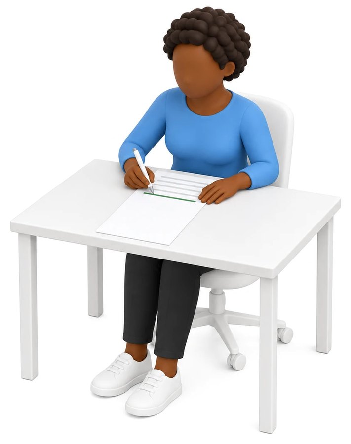 A person writing a CV profile at a desk