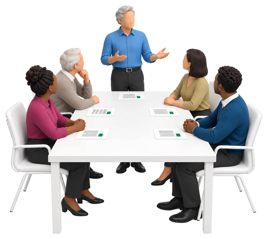 A leadership team round a boardroom table