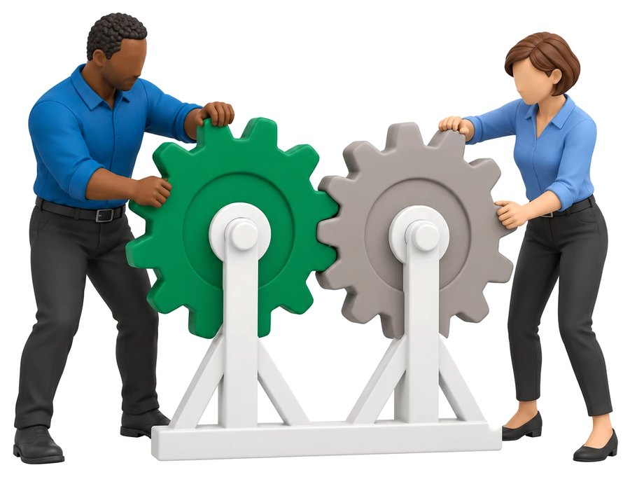 Two interlocking cogs