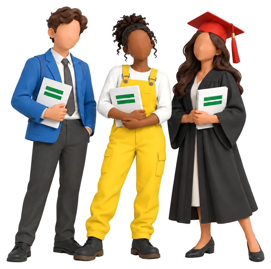 Three young people at different stages, each holding a GetSet report