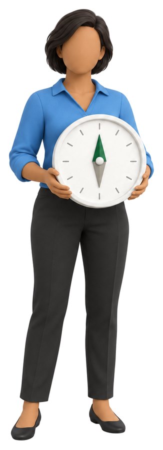 A figure holding a compass