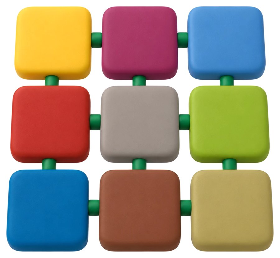 Nine coloured role tiles