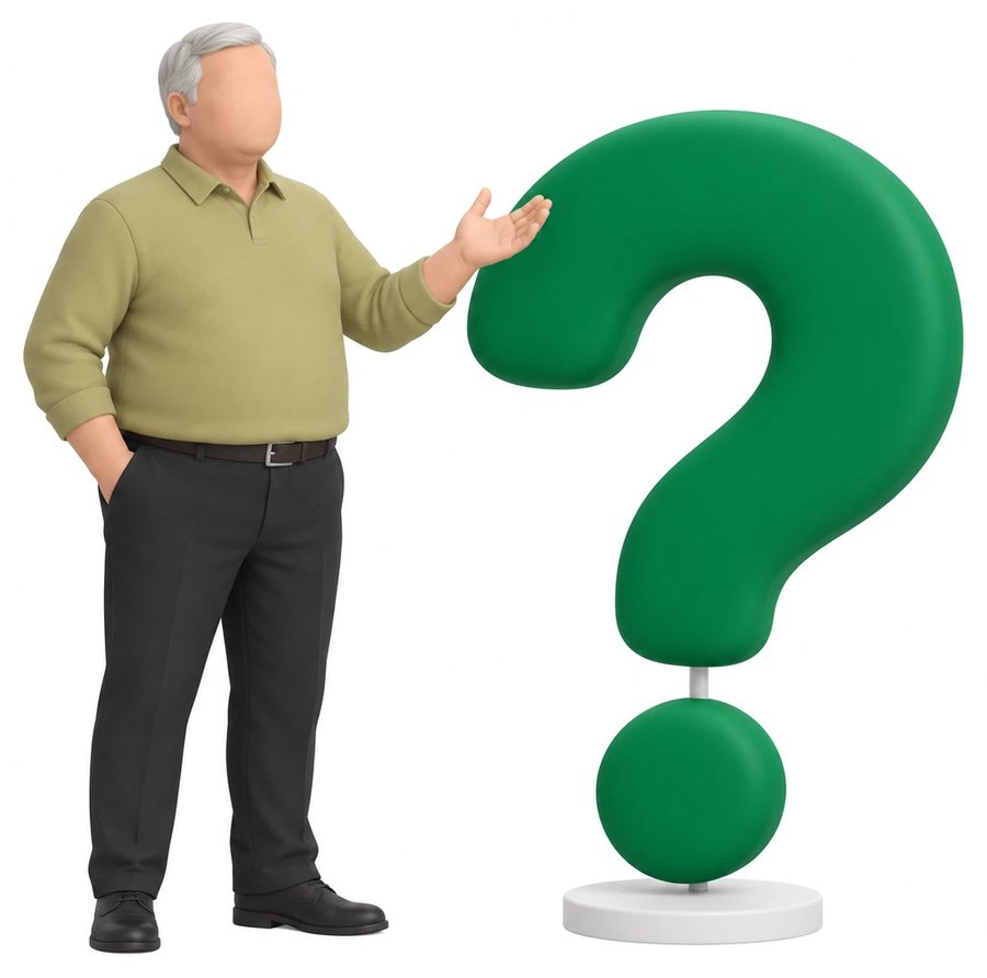 A figure beside a question mark