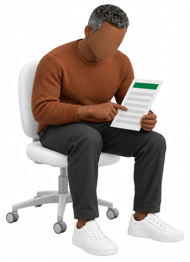 Someone seated reading their report