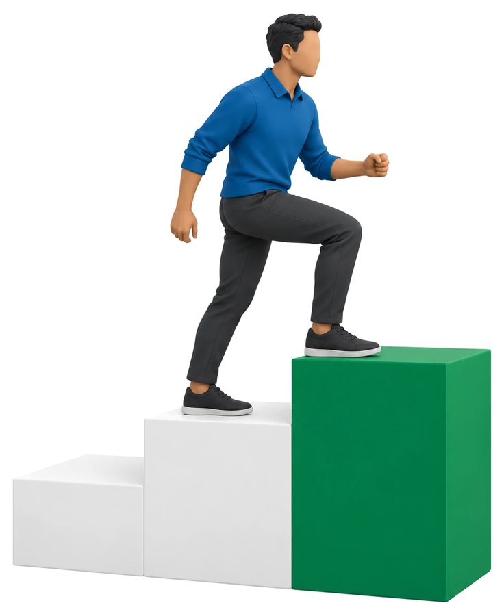 A figure climbing three steps
