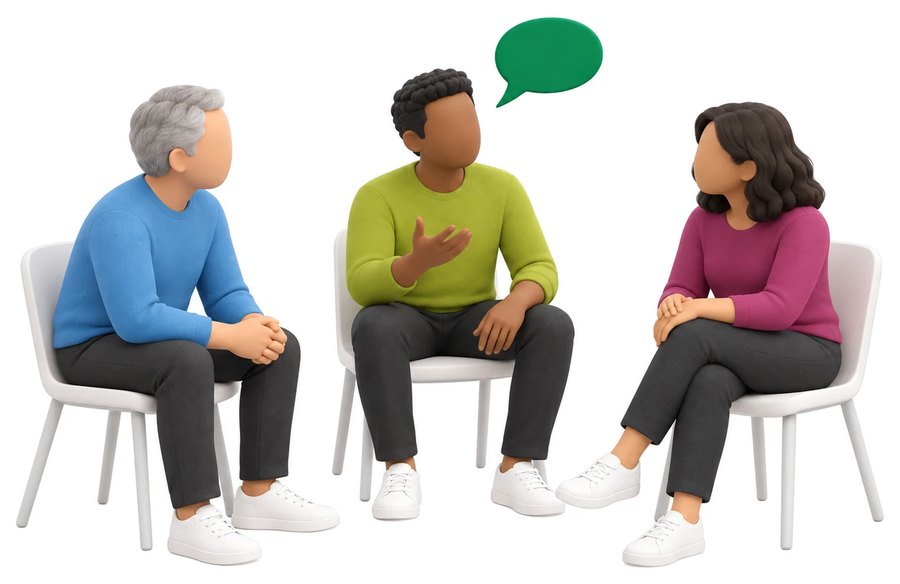 Three colleagues talking something through