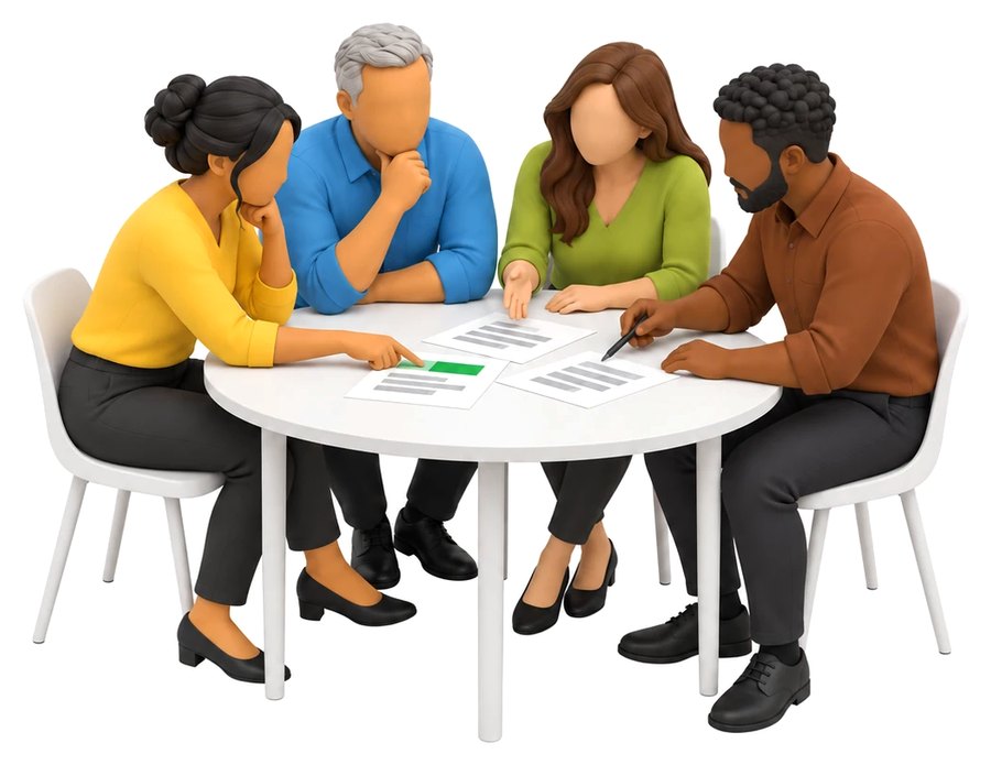 A small team working round a table