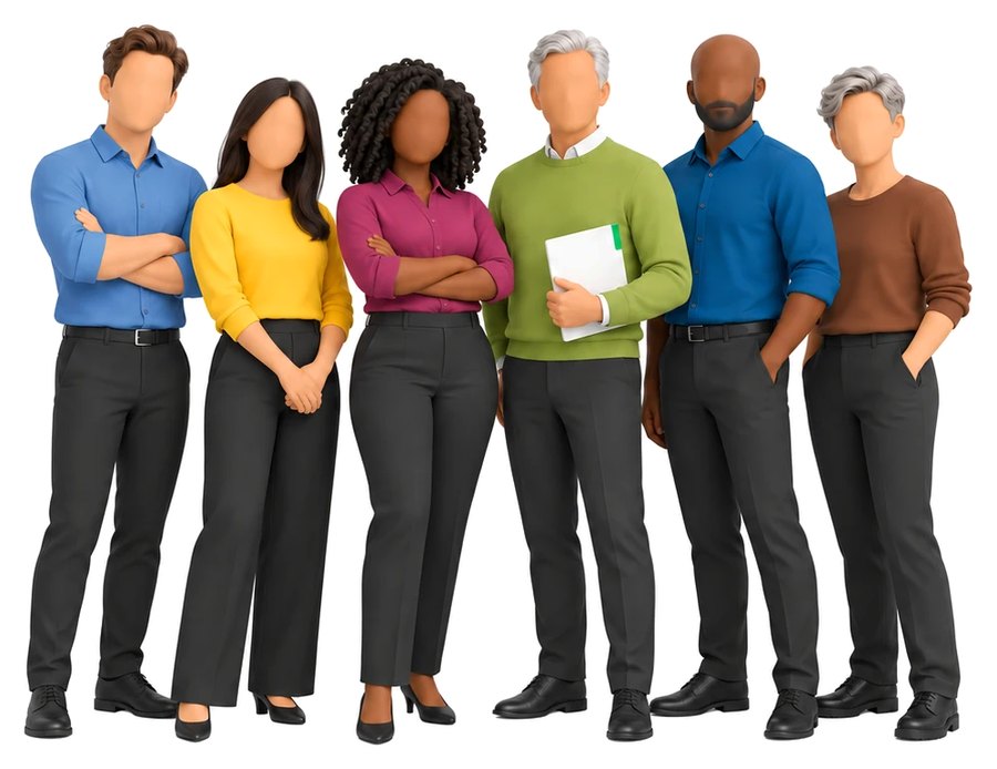 Six colleagues standing together