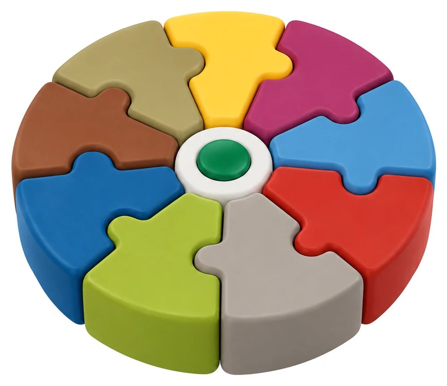 The Belbin team wheel, nine interlocking pieces