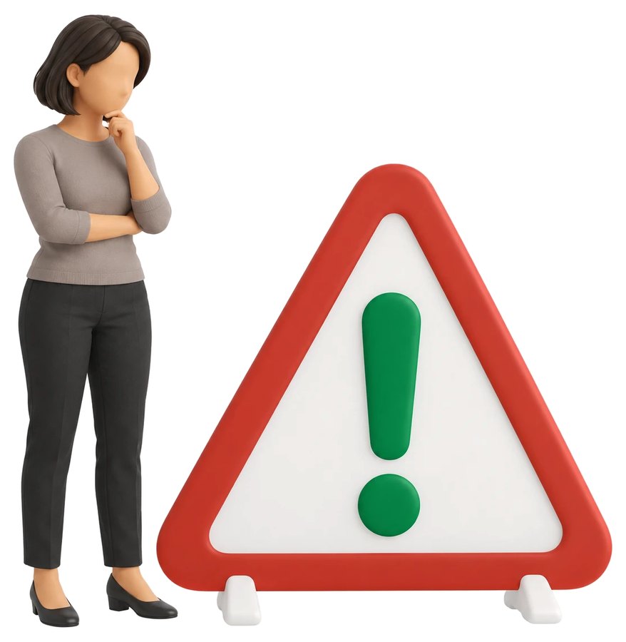 A figure beside a warning triangle