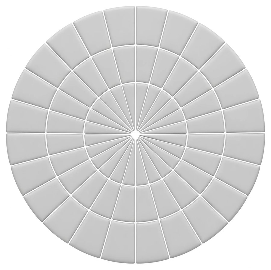 A circle divided into 72 small segments, in three concentric rings of 24